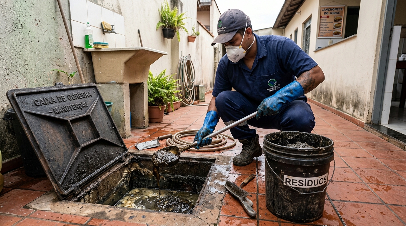 Remoção de resíduos da caixa de gordura em Americana-SP