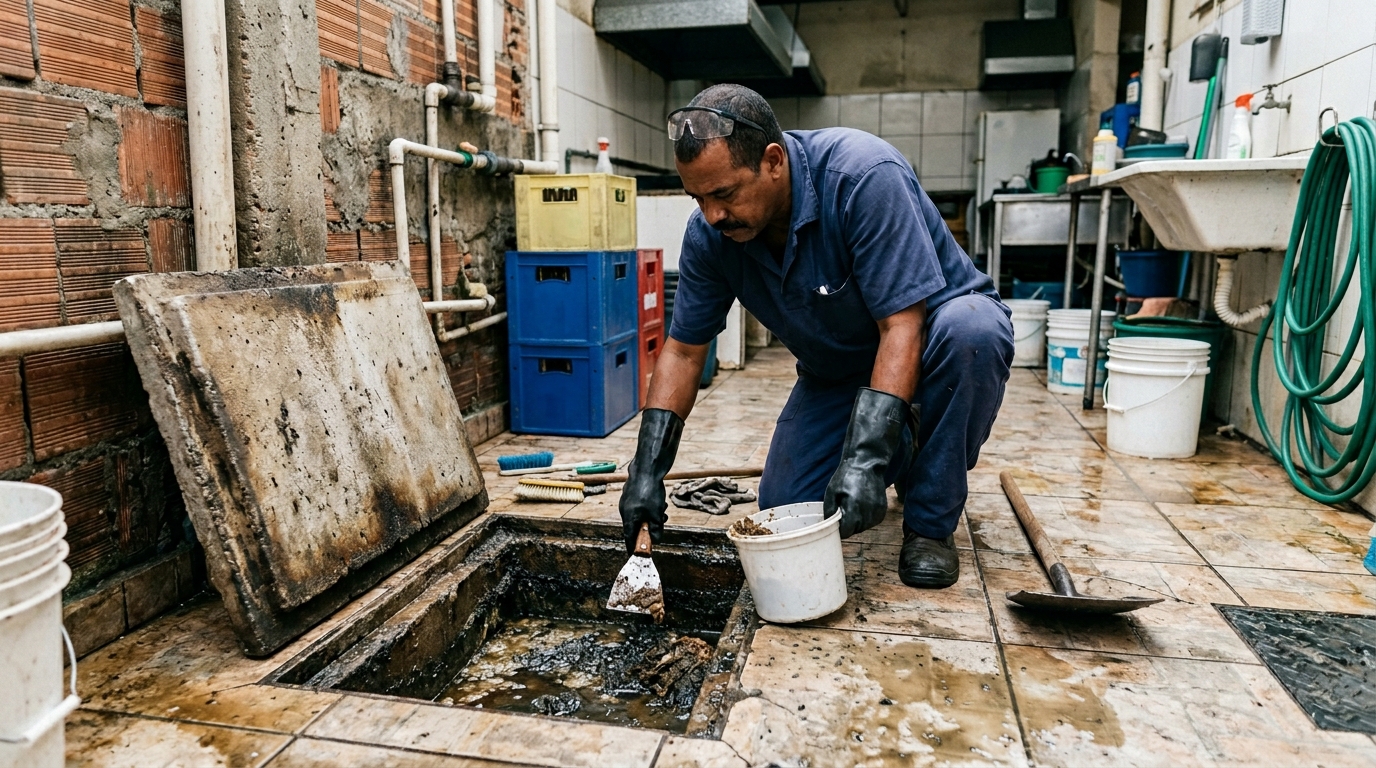 Limpeza de caixa de gordura residencial em Americana-SP